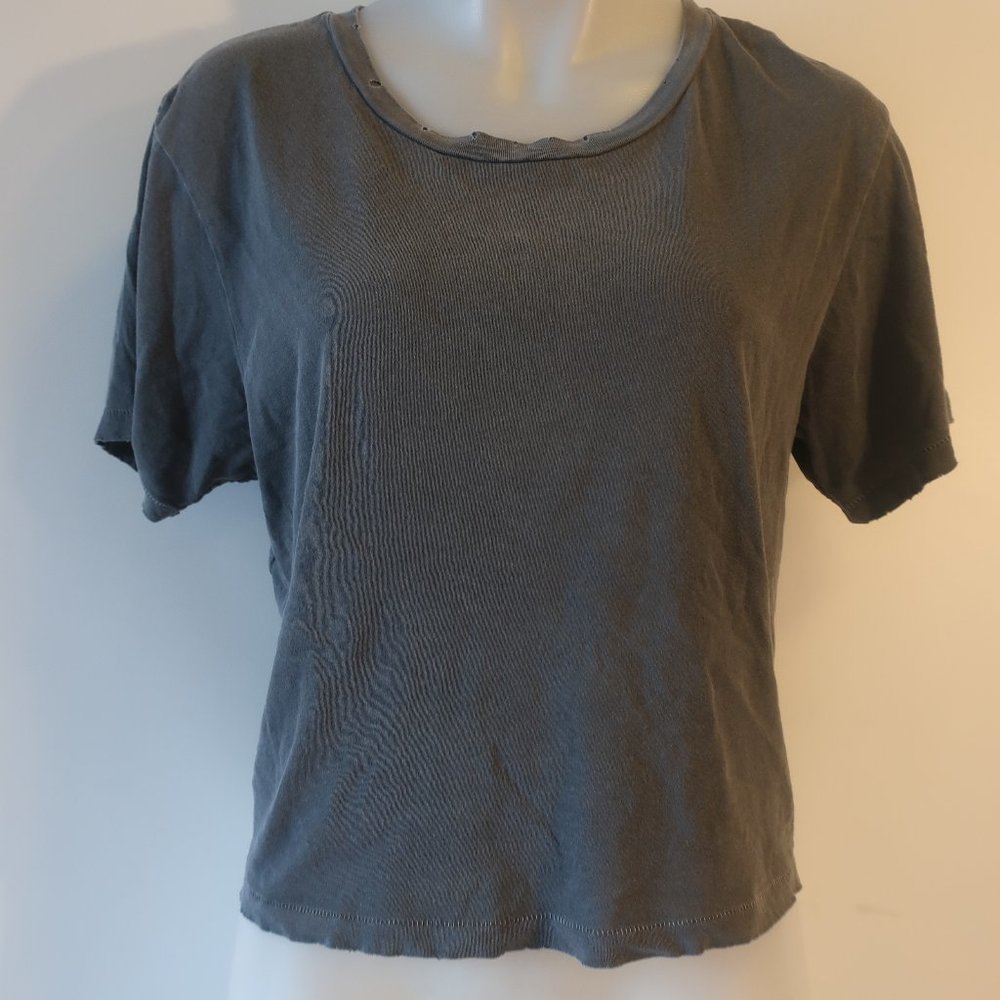 Womens Amo Gray Distressed Short Sleeve T-Shirt L *